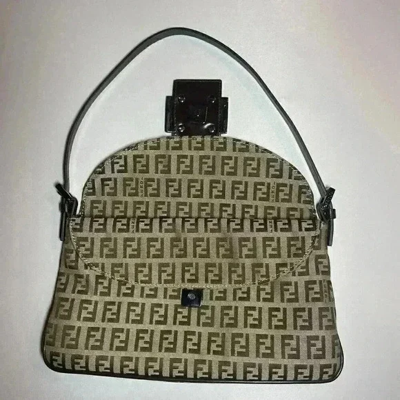 FENDI Zucchino Monogram Double Flap Baguette Shoulder Bag Brown FF Vintage Y2K - Picture 6 of 16